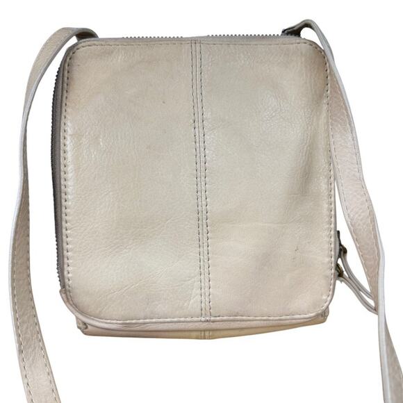 American Leather Co Cream Ivory Leather Crossbody Small Purse Card Organizer Bag - Picture 9 of 16